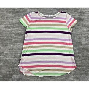Bombom Top Womens Large Multicolor Stripe Curved Hem Rayon Linen Spandex USA